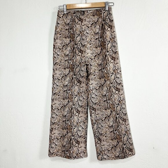 Reformation Pants Snake Print Marlon High Rise Wide Leg Cropped Size 4 Brown - Picture 1 of 15